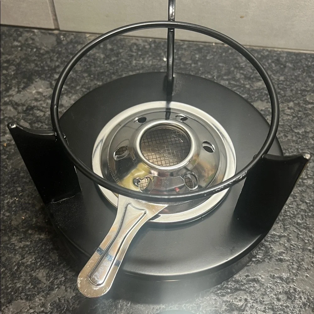 Vintage Red Fondue Set with 4 Forks. Fuel burning. New inbox.